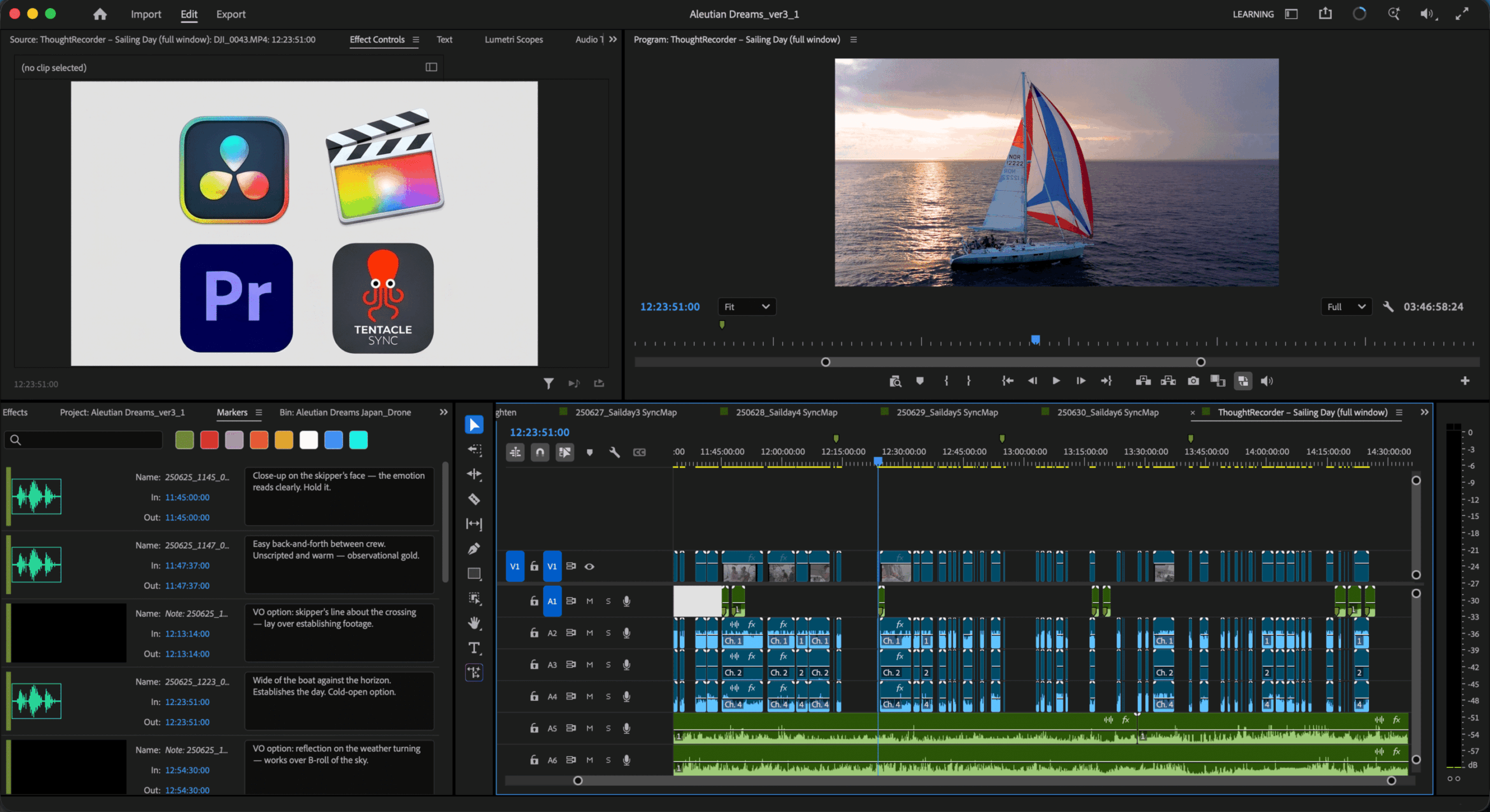 Premiere Pro timeline with imported markers and SRT