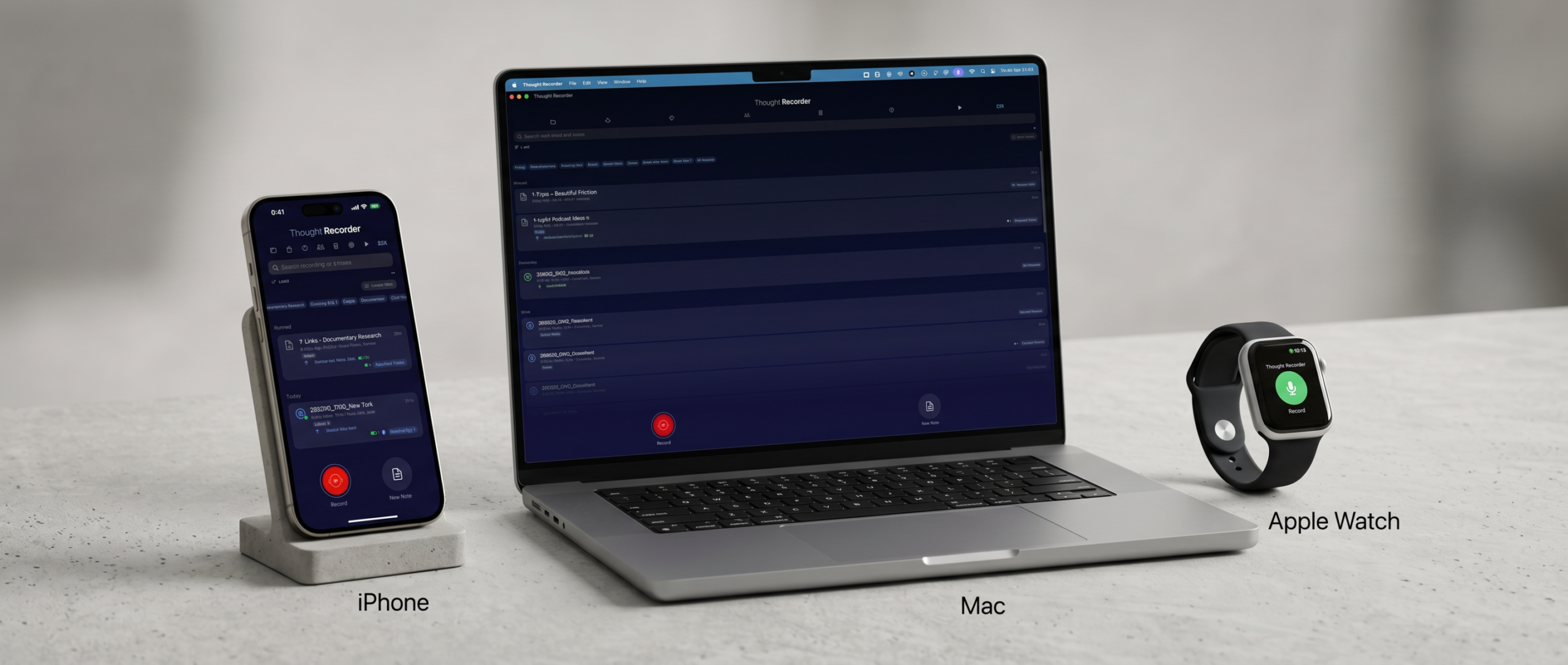 Thought Recorder on iPhone, Mac, and Apple Watch