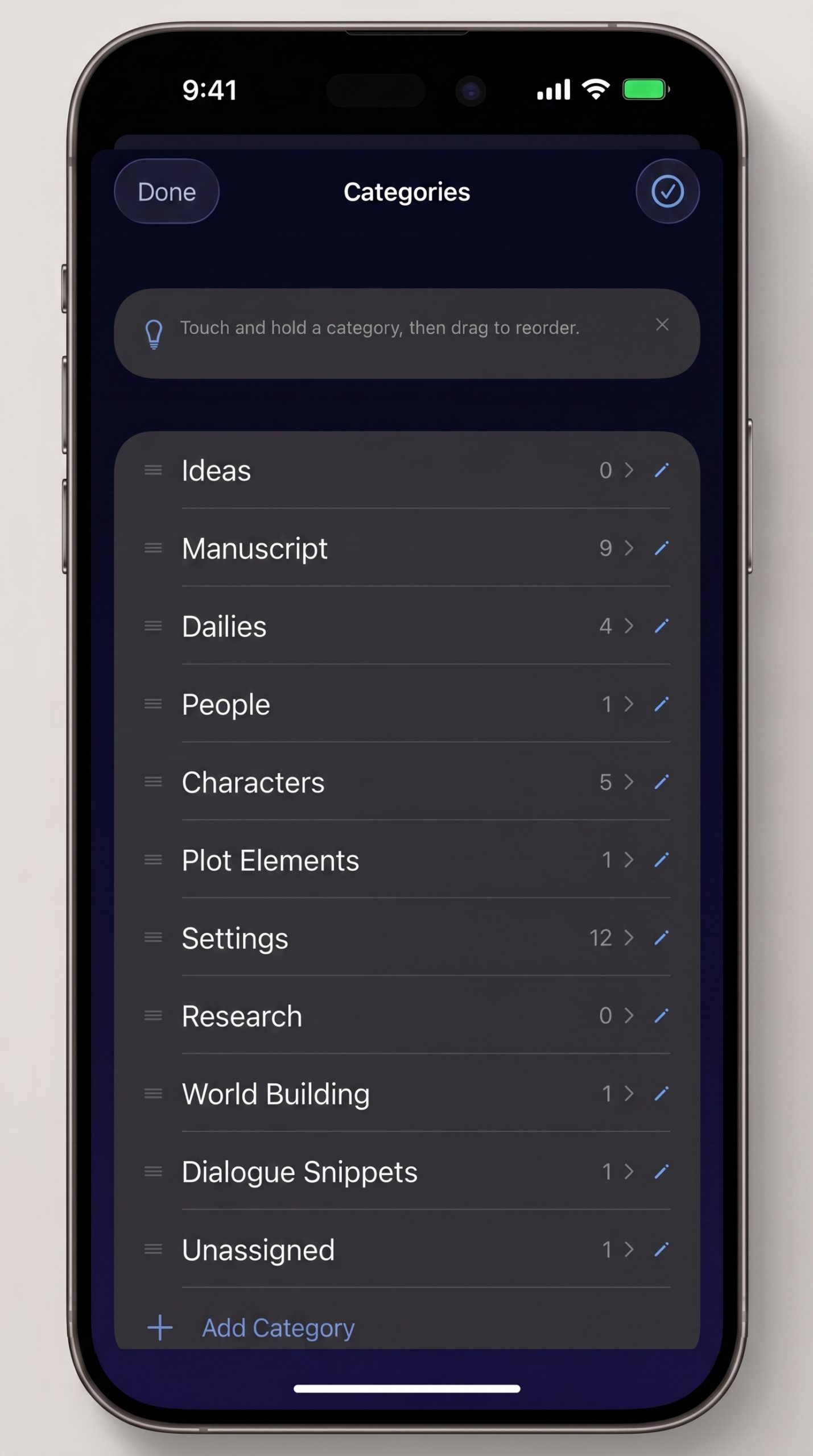 Organize recordings into project categories