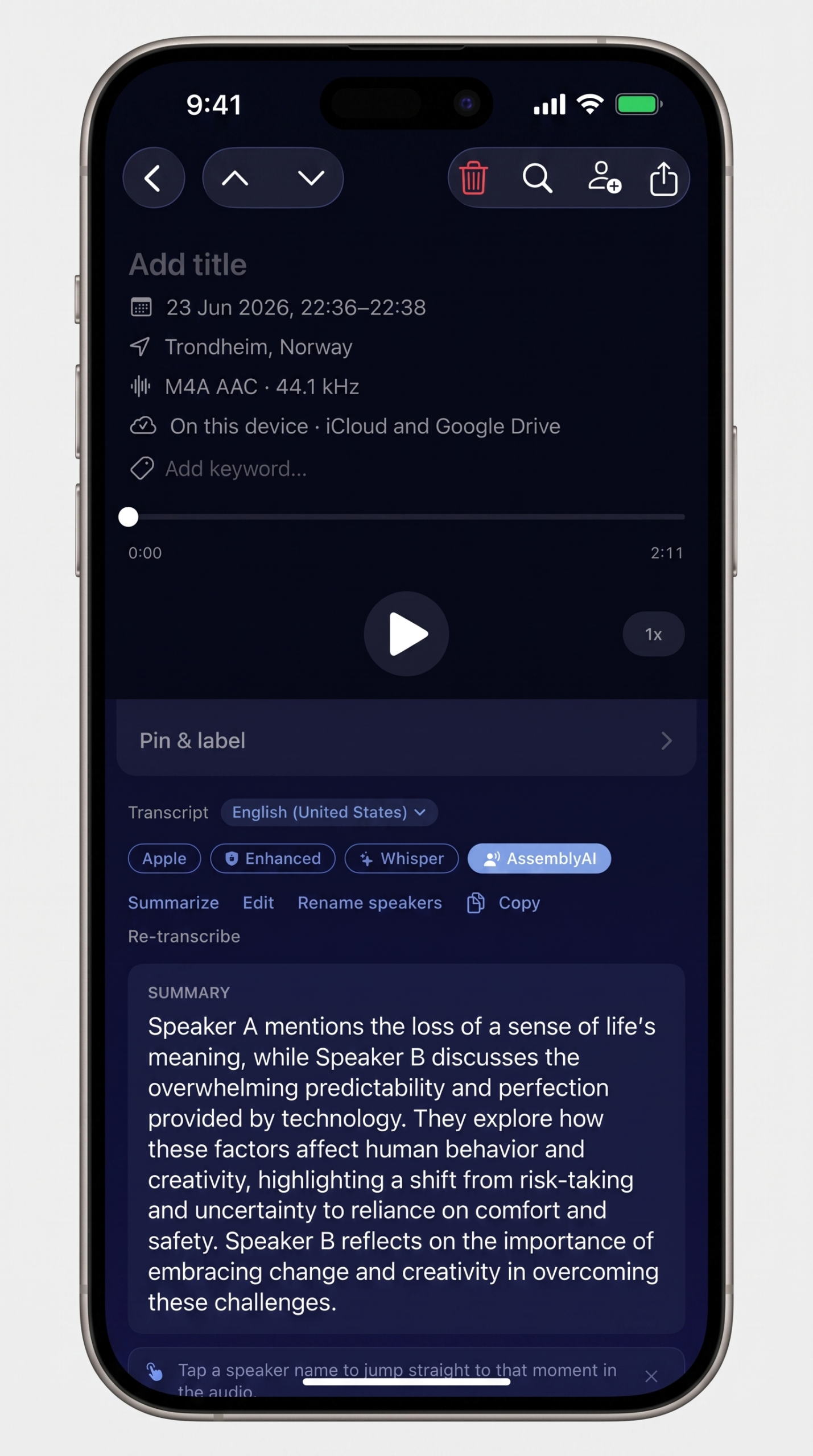 Transcript export and search